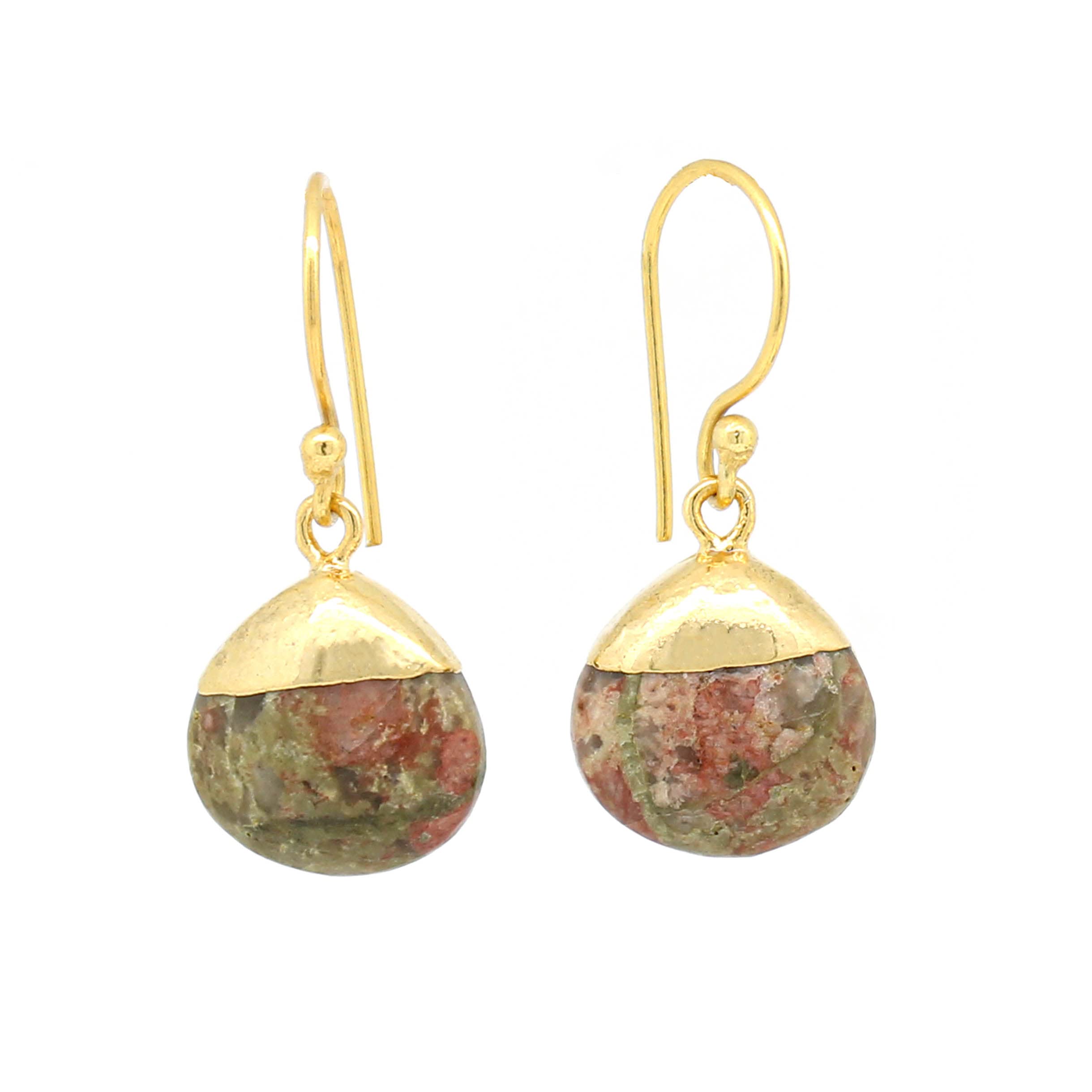Gempires Natural Unakite Teardrop Dangle Earrings Boho Earring For Women Simple Dainty Crystal Jewelry Gifts