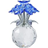 QAZMJUE Blue Crystal Forget Me Not Flower - Handmade Glass Figurine, Meaningful Gift for Women, Mom, Wife, Sister, Christmas - Elegant Tabletop Decor for Home, Office, Wedding Centerpiece, Gift