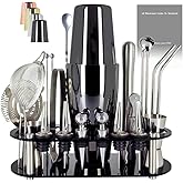 22-Piece Cocktail Shaker Set, 25/20oz Bartender Kit, Bartending Stainless Steel Bar Tools Sets for Drink Mixing, Boston Cocktail Shakers with Stand Recipes Booklet (Black-25-20oz)