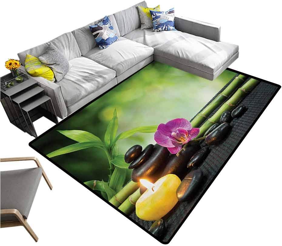 Spa Area Rug Orchid Bamboo Stems Chakra Stones Japanese Alternative with Feng Shui Elements Bathroom Soft Durable Area Rug Green Fuchsia (4'7"x6'6")