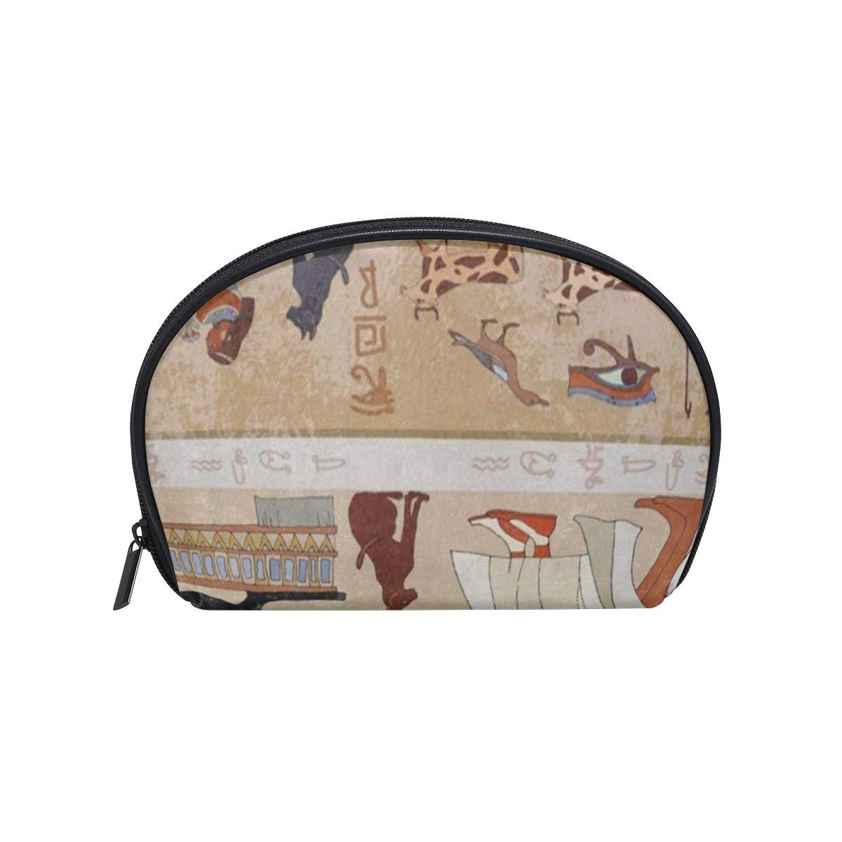 Small Shell Cosmetic Beauty Bag Ancient Hieroglyph Egyptian Culture Half Moon Travel Handy Organizer Clutch Pouch