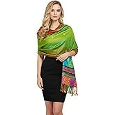 PASKMLNA Double Side Multi Colors Silky Tropical Colorful Exotic Pashmina Wrap Shawl Scarf Rave