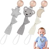Vicloon 3 Pcs Baby Dummy Clips Beech Wood Pacifier Chain Holder Clips view 1