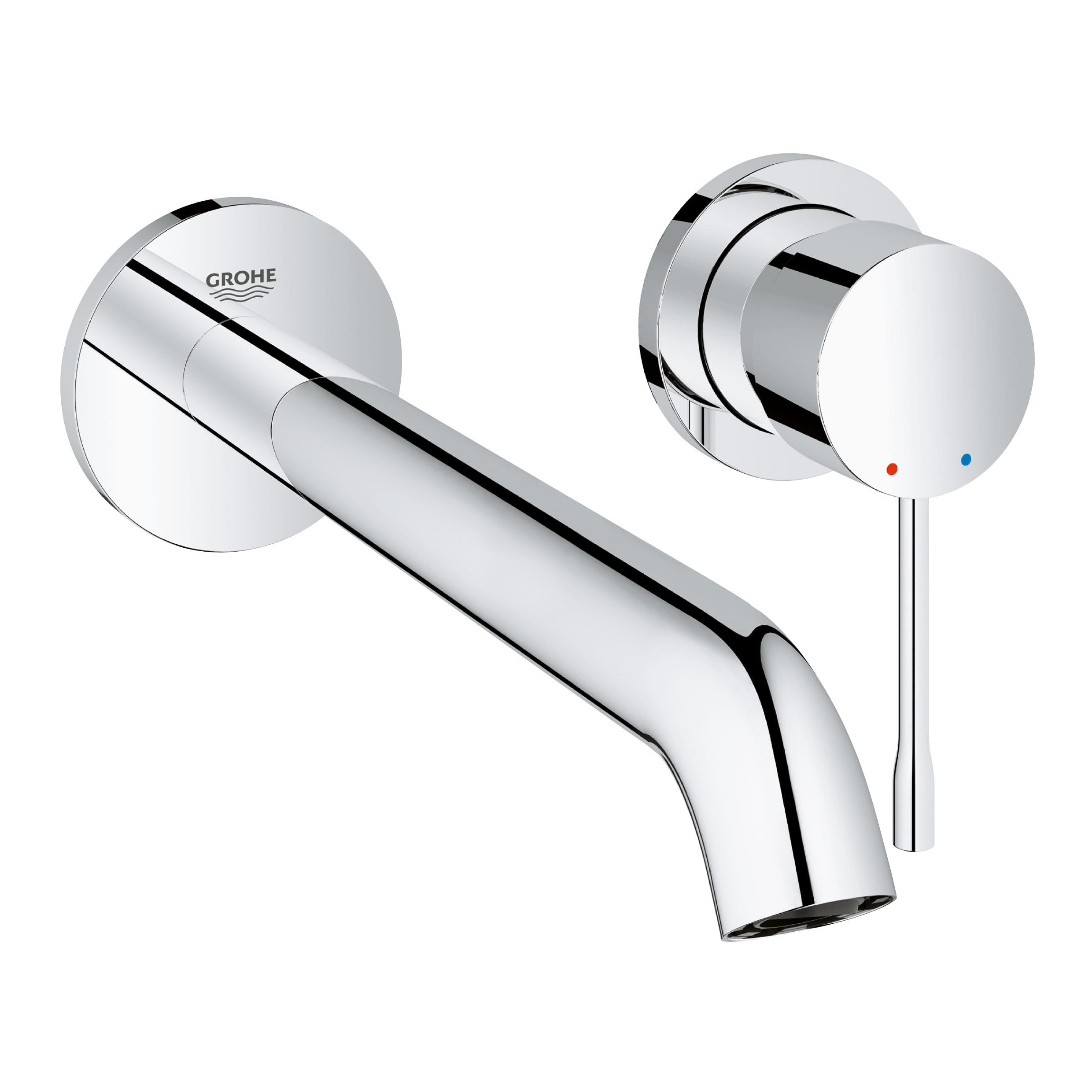 GROHE Essence 2-Hole Wall Mounted Basin Mixer Tap (Without Concealed Body, Metal Lever, Water Saving Mousseur 5.7 l/min, Centre Distance 110 mm, Spout Projection 230 mm, L-Size), Chrome, 19967001