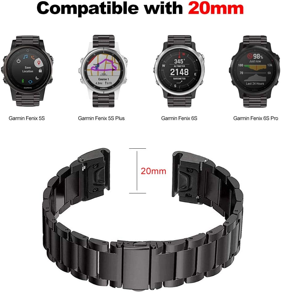 TOPsic 20mm Stainless Steel Watch Strap for Fenix 5S/6S/7S Series, Metal Accessory Band Compatible With Plus, Pro, Solar - Image 3