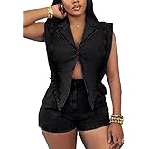 LAJIOJIO Women's Denim Short Romper Sexy V Neck Sleeveless Bodycon Jean Jumpsuit One Piece Outfits with Pockets