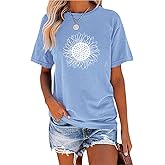 MaQiYa Womens Cute Sunflower Graphic Printed Tee Shirts Vintage Short Sleeve Cotton Shirts Tops