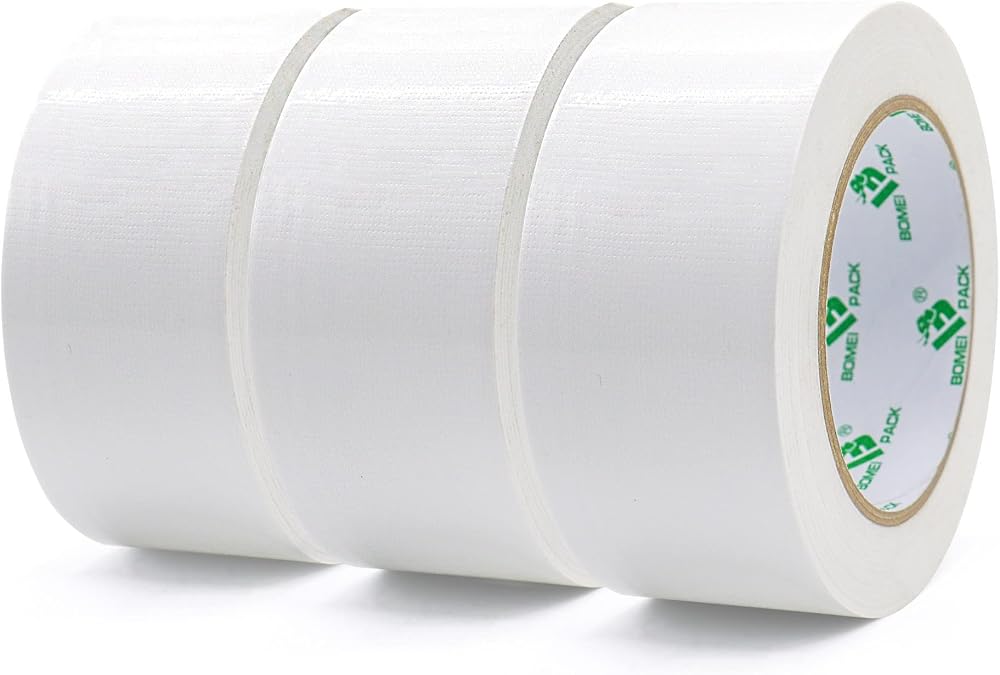 BOMEI PACK White Duct Tape 3 Rolls 48mm x 30m Reinforced Cloth Gaffer