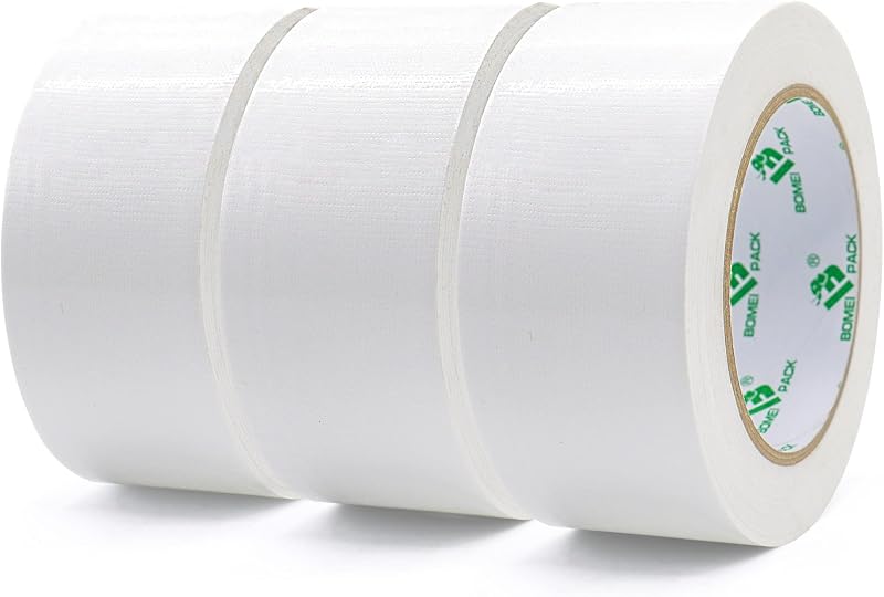BOMEI PACK White Duct Tape 3 Rolls 48mm x 30m Reinforced Cloth Gaffer