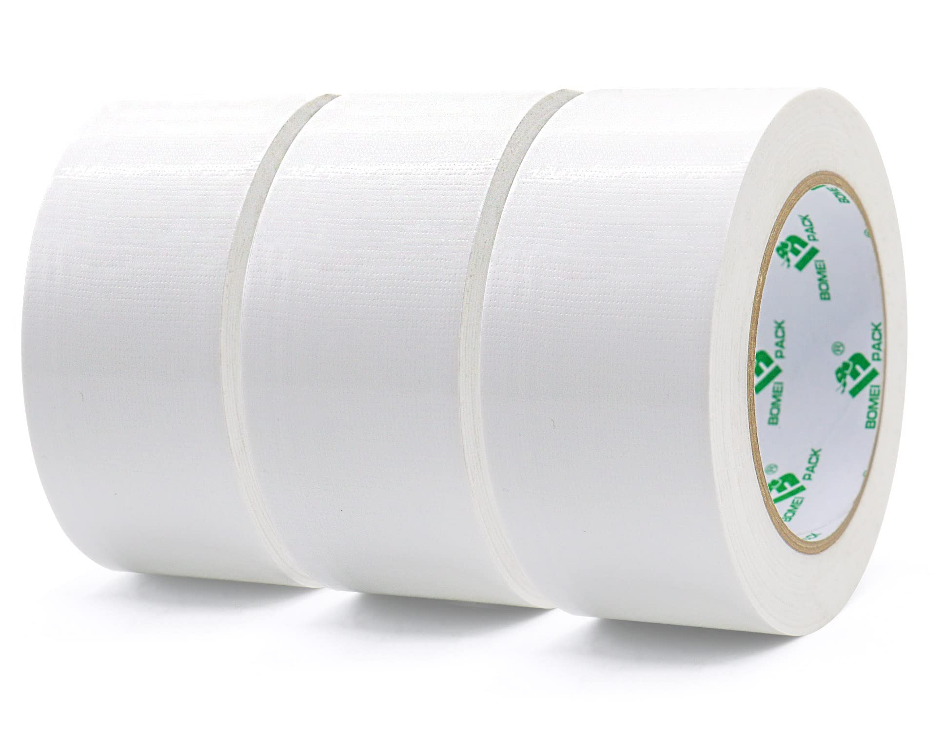 BOMEI PACK White Duct Tape 3 Rolls Reinforced Waterproof Heavy Duty 48mm x 30m Cloth Gaffer Tape for Repairing,Sealing,Bundling,Strapping