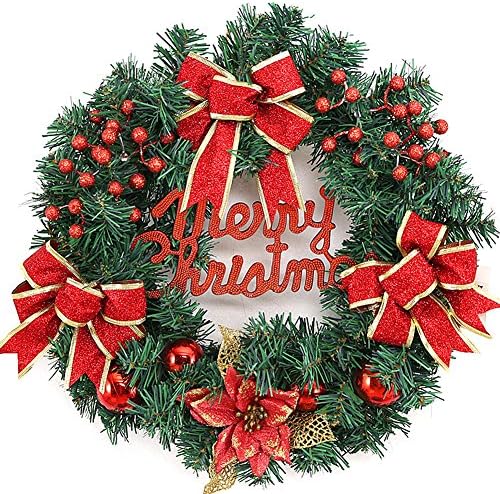 Lilac Beauty 40cm-15.8inch Christmas Large Wreath Door Wall Ornament Garland Decoration Red Bowknot (Red)