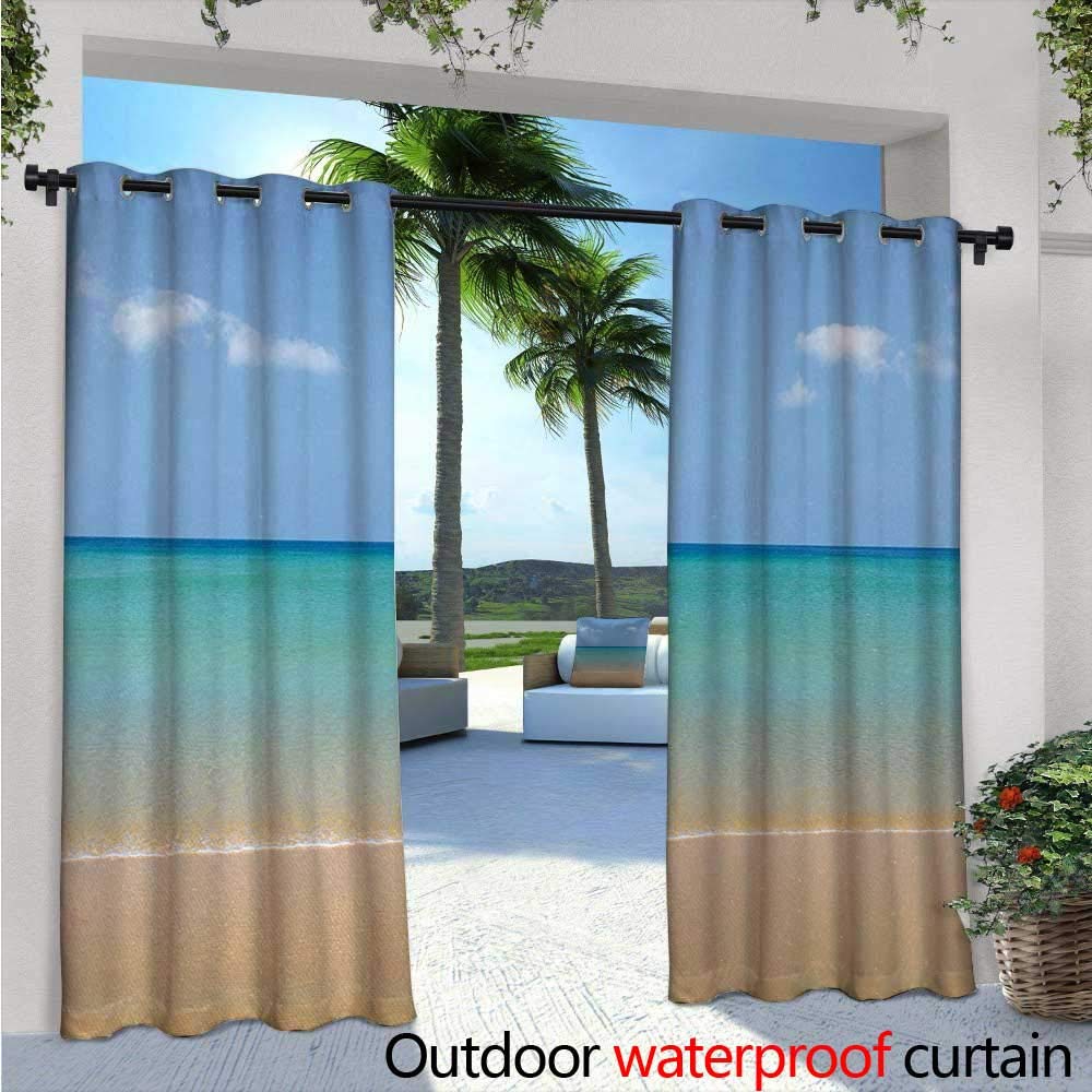 Ocean Patio Curtains Sealife Theme with Sea Animals Shells Stars and Striped Backdrop Art Outdoor Curtain for Patio,Outdoor Patio Curtains W108 x L84 Golden Navy Blue and White