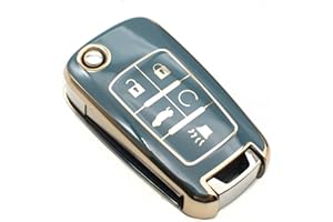 FEYOUN Key Fob Cover Compatible with Chevy Chevrolet Equinox Camaro Cruze Malibu Sonic Volt Spark Impala Buick Encore Allure TPU Remote Keyless Key Fob Case Protection Shell Accessories, Blue Gray
