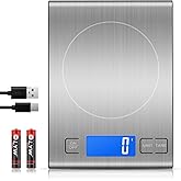 33lb Rechargeable Food Scale, Diyife 304 Stainless Steel Kitchen Scale | 7.5 * 5.5 in Weight Grams and Ounces for Baking, Cooking, 5 Units with Tare Function, LCD Display, 2 AAA Batteries