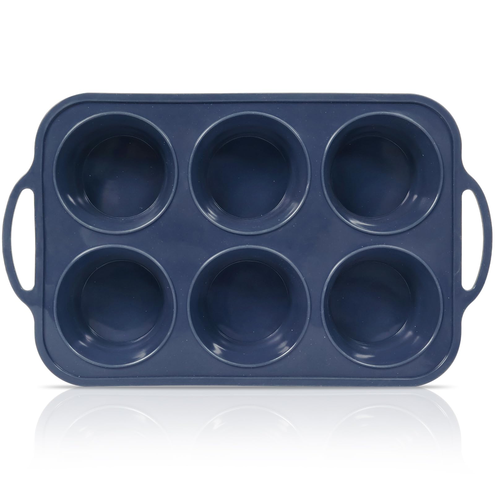 SUPER KITCHEN Deep and Jumbo Silicone Muffin Tray with Metal Frame, 6 Cup Silicone Cupcake Tray with Handle, Non Stick Silicone Muffin Moulds, Large Yorkshire Pudding Tray Silicone Muffin Tin, Grey
