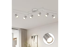 GORDNWE Track Lighting Fixtures, Black Track Light with Adjustable Track Heads, Directional Ceiling Spotlight for Kitchen, Office, Dining Room, Closet, Studio (6-Light GU10 Nickel)