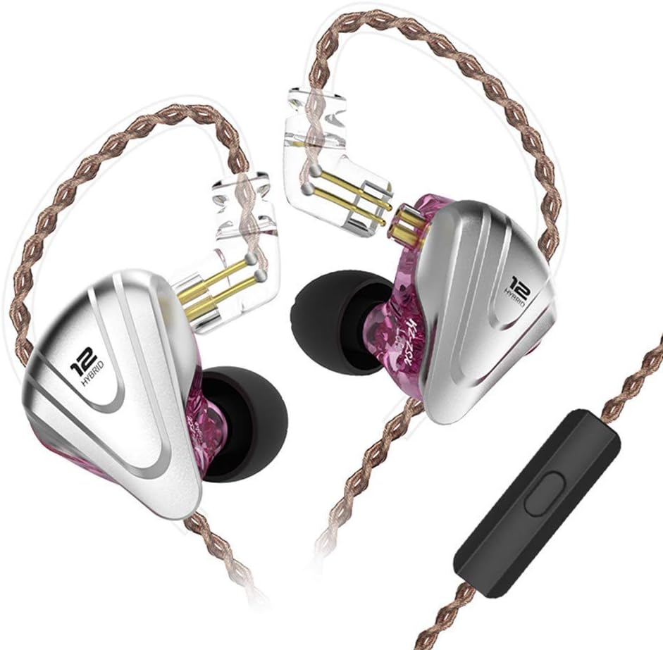 NEX KZ ZSX 5BA+1DD 6 Driver Hybrid in-Ear HiFi Earphones with Zinc Alloy Faceplate, 0.75mm 2 Pin Detachable Cable (With mic, Purple)