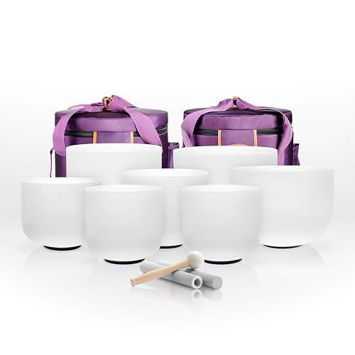 TOPFUND 7-12 inch Chakra Set of 7 Crystal Singing Bowls with Heavy Duty ...