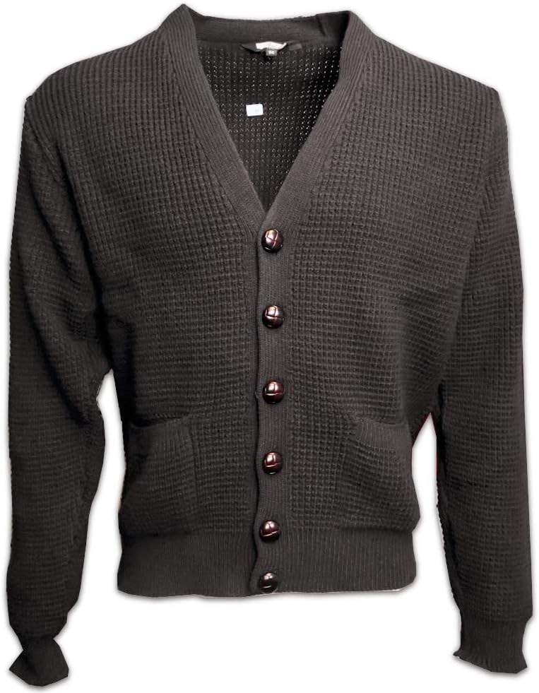 RelcoMens Waffle Knit V Neck Long Sleeve Cardigan Black S