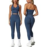 Workout Sets for Women 2 Piece Seamless Halter Tank Top Scrunch Butt Lifting High Waist Leggings Gym Sets Active Wear