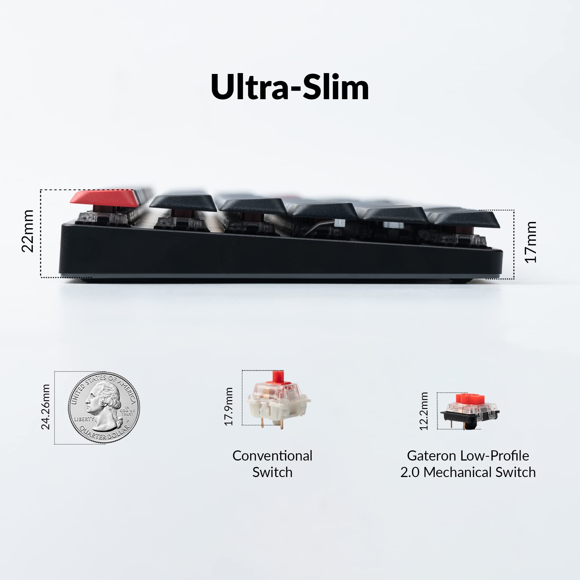 Keychron K1 Pro QMK/VIA Ultra-Slim Wireless Bluetooth/Wired USB Custom Mechanical Keyboard for Mac Windows Linux, TKL Layout Double-Shot PBT Keycaps White LED Backlight Low-Profile Gateron Red Switch