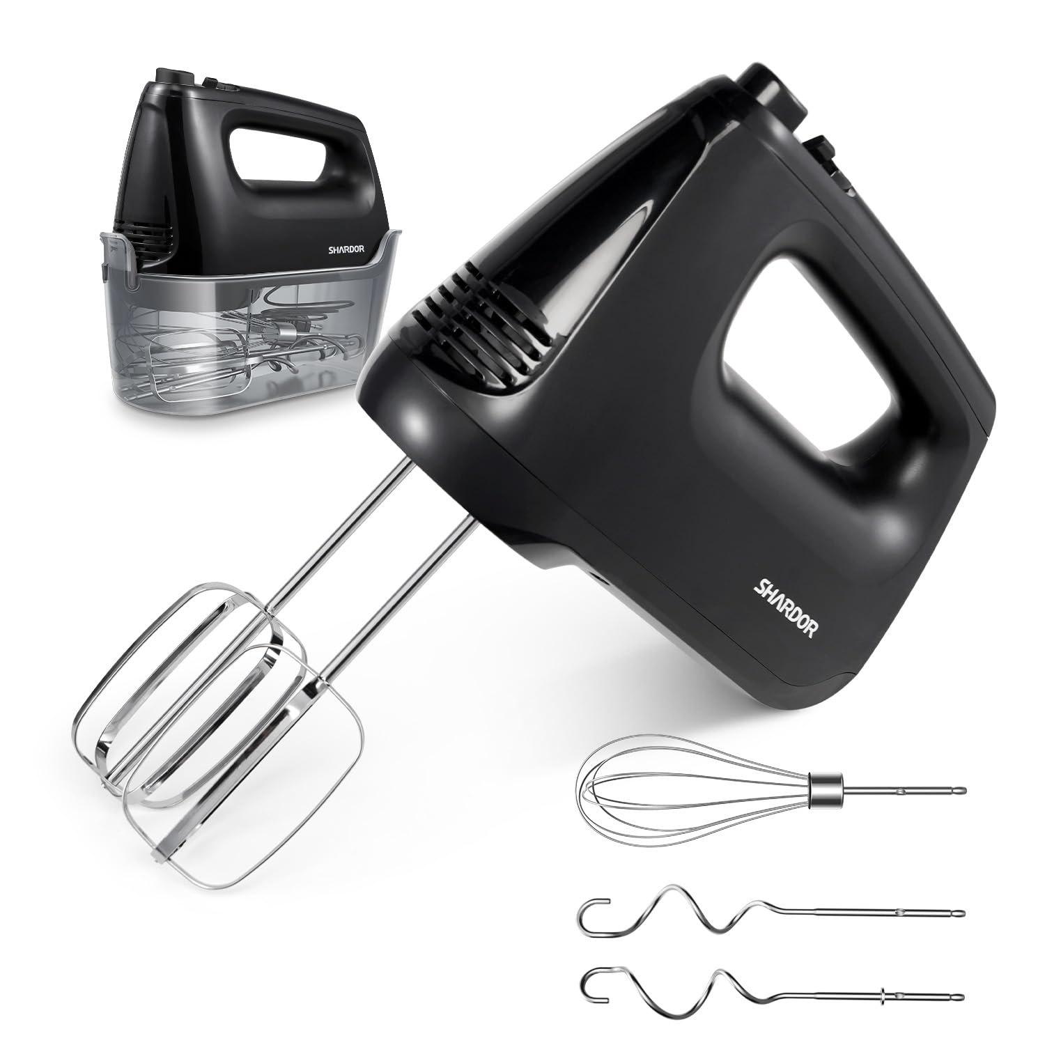 Photo 1 of ******MISSING PARTS*****SHARDOR Hand Mixer Electric, 6 Speed & Turbo Mixer Electric Handheld, Snap-On Storage Case,5 Stainless Steel Accessories for Whipping, Mixing Cookies, Brownie, Cakes, Dough Batters (Black)