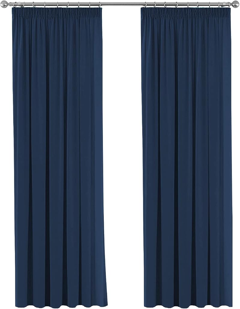 H.Versailtex 2 Panels Blackout Curtains 66x90 Navy Pencil Pleat Thermal