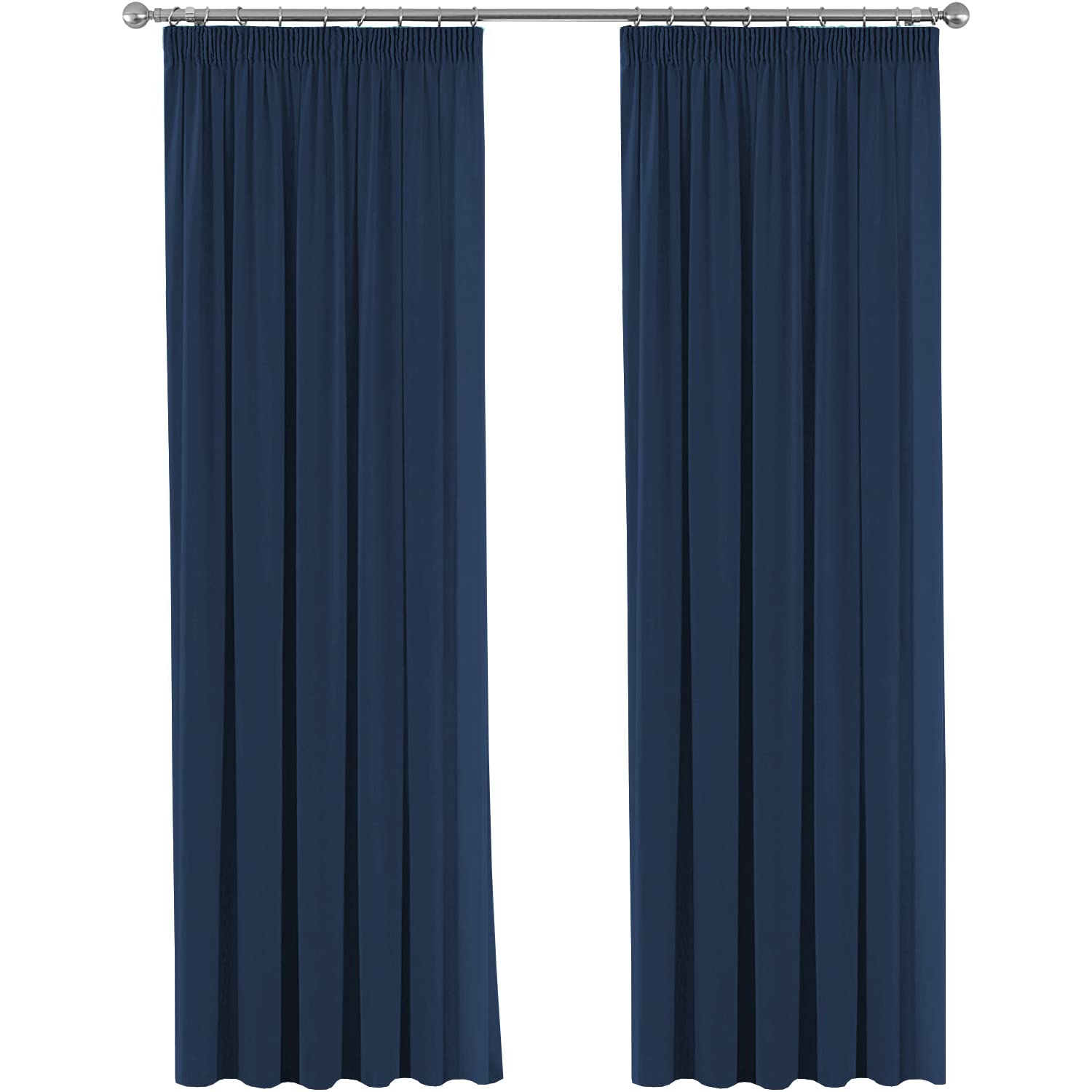 H.Versailtex 2 Pieces Anti - Mite Pencil Pleat Blackout Light Blocking Navy Curtains for Bedroom Thermal Insulated Window Treatments for Energy Saving with Two Free Tiebacks, 66" Width x 90" Drop