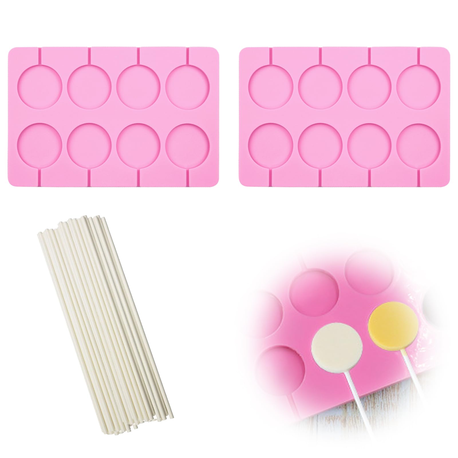Chocolate Lollipop Moulds Silicone,Lollipop Moulds Silicone,Lollipop Mould with 50 Lollipop Sticks,Suitable for Making Lollipops,Chocolate(2Pcs)
