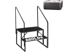 FRUYYZL Hot Tub Steps with Handrail, 2 Step Ladder Pool Ladder Above Ground, Anti-Slip RV Stairs Steps for Hot Tub Camper Trailer Porch Swimming Pool(2 Handrails)