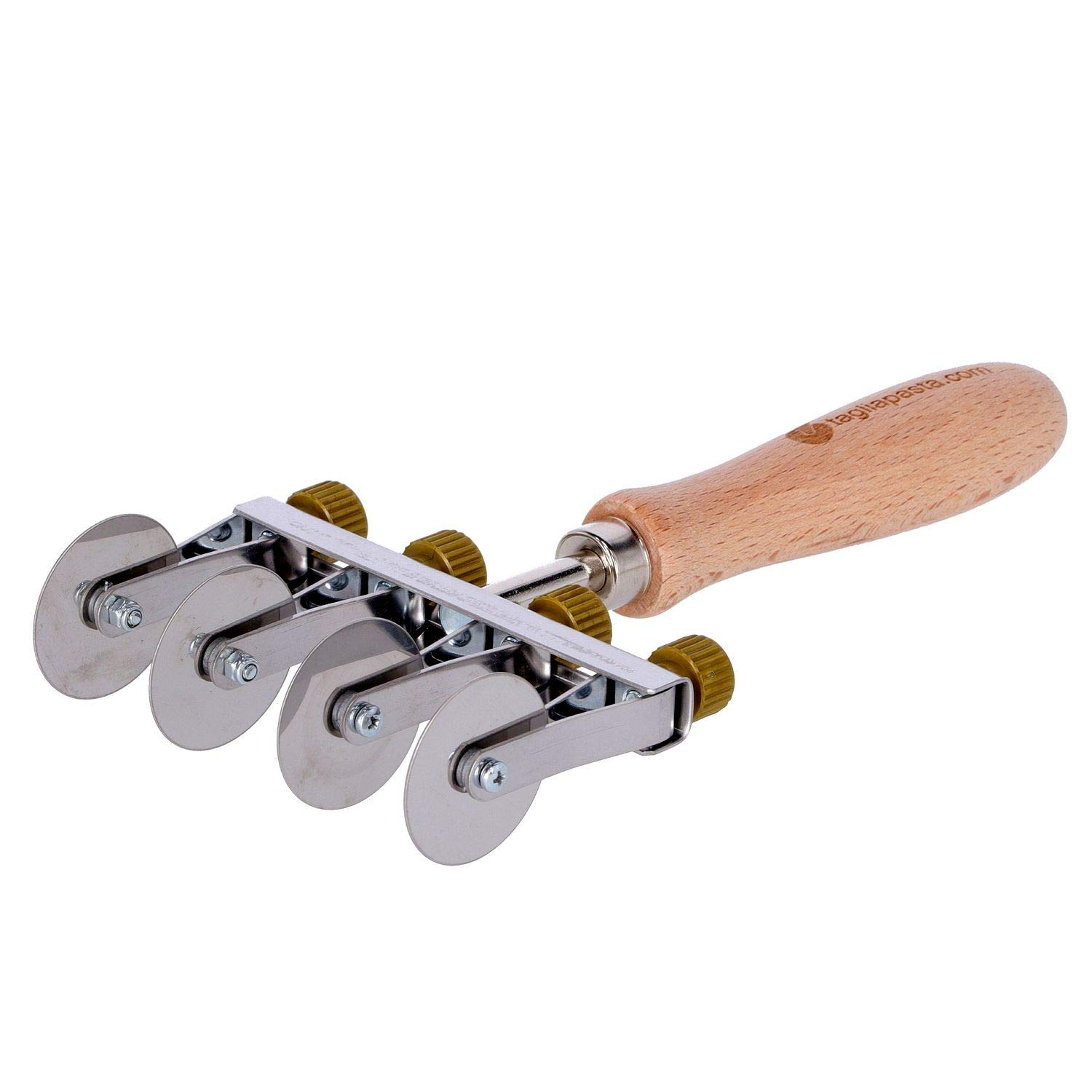 Pasta Cutter Wheel with 4 Smooth Adjustable Blades Diameter 36 mm in Stainless Steel and Wood Handle