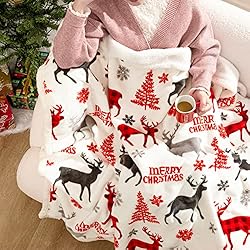 HBlife Sherpa Christmas Snowflakes&Reindeer Throw