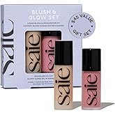 Saie Blush &amp; Glow Gift Set - Dew Blush in Lady &amp; Glowy Super Gel Liquid Highlighter &amp; Makeup Primer in Warmglow - Skincare Infused Everyday Makeup Kit for a Flushed, Dewy Glow - Vegan (2 Count)