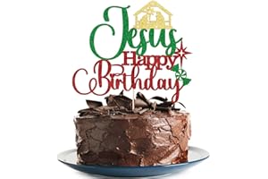 KLIONJOR Happy Birthday Jesus Cake Topper Glittery Jesus Birthday Cake Reason for the Season for Nativity Scene Party Christmas Religious Decorations (2)