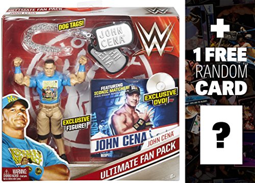 WWE John Cena w/ Dog Tags & DVD Ultimate Fan Pack Action Figure + 1 Free Official Trading Card Bundle