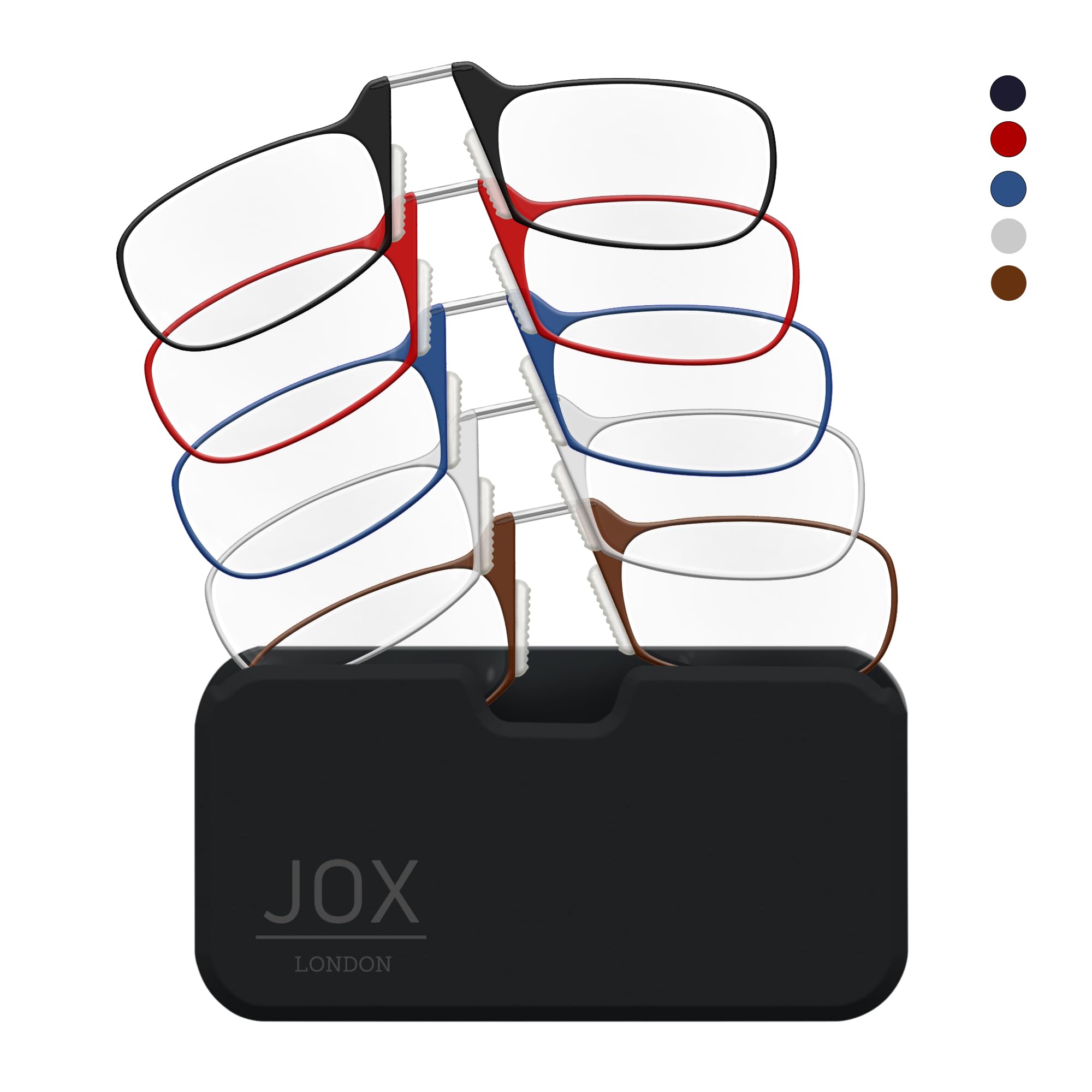 JOX Nose Reading Glasses with Compact Case - Slim Nose Reading Glasses to stick on the mobile phone - Flex-Fit Technology - Unmatched Clarity and Comfort for Your Reading Needs (Red, 3, Dioptres)
