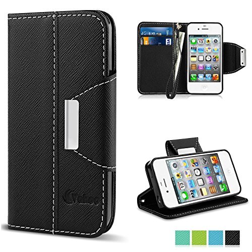 VAKOO PU Leather Flip Wallet Case for iPhone 4/4S - Black