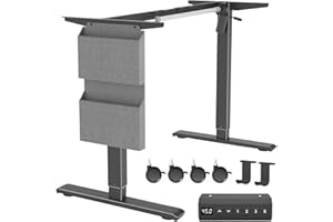 DERSITE Standing Desk Frame Electric Adjustable Legs, Workstation Desk Base, with Storage Bag, Headphone Hook, Caster Wheels