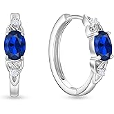 Vesitim Sterling Silver Oval Hoops for Women Celtic Knot Huggie Earrings Birthstone Jewelry