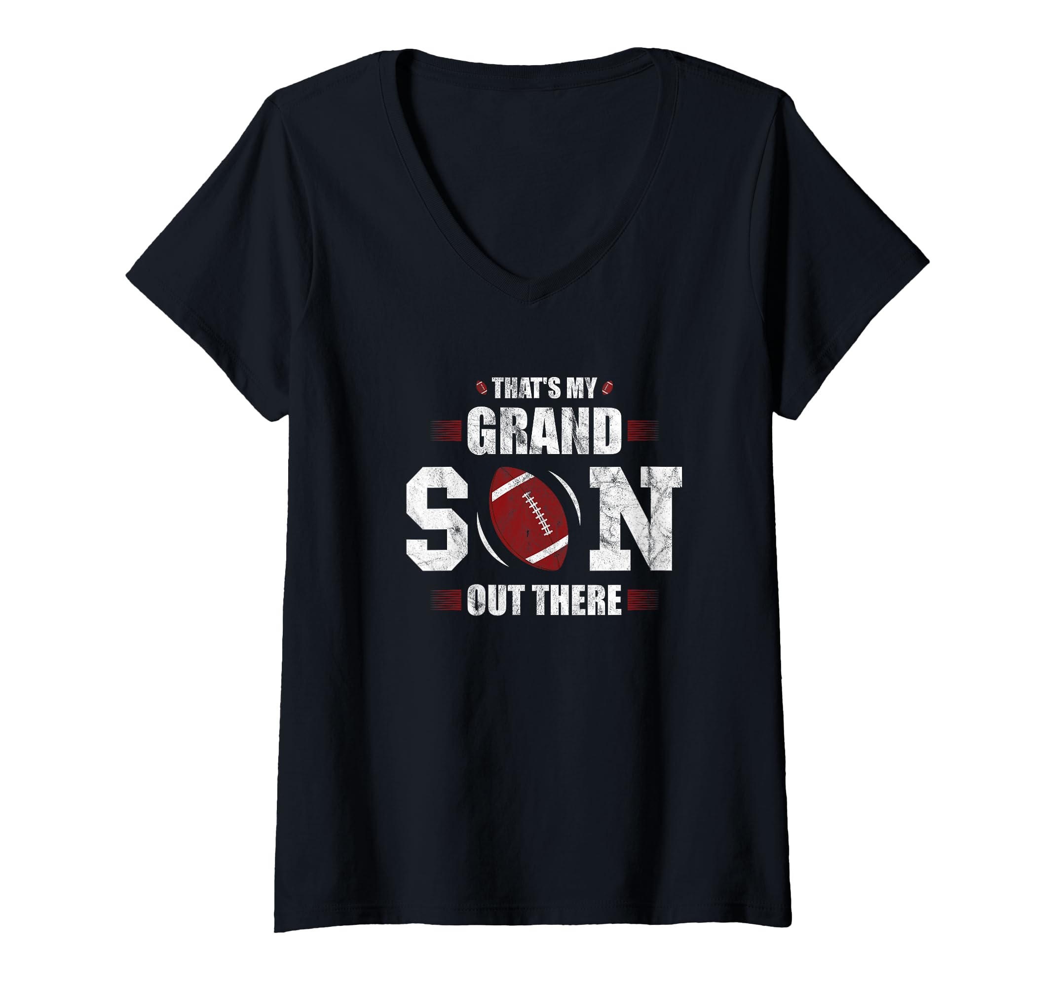 Womens That's My Grandson Out There Football Grandparents Grandpa V-Neck T-Shirt