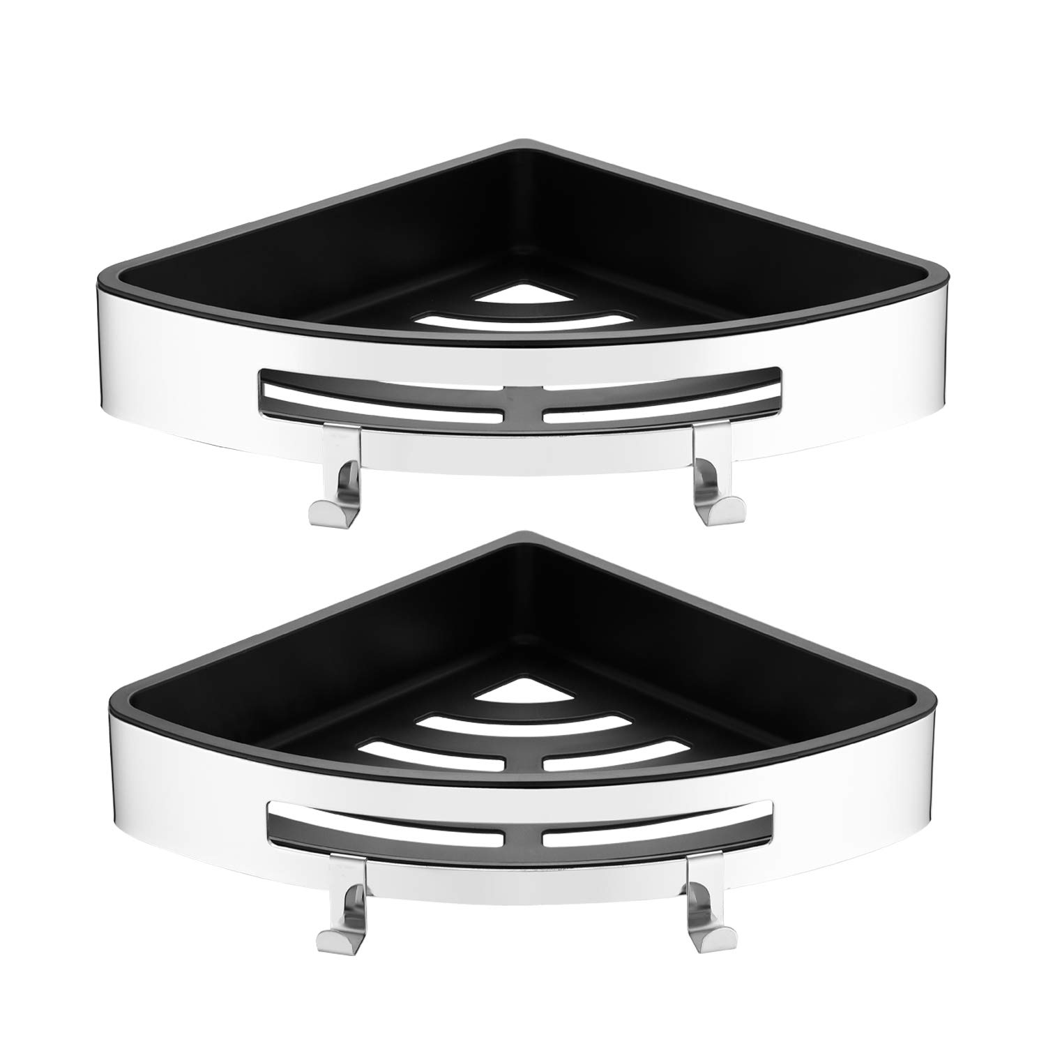 SimpleHome Ecki I Bathroom Corner Shelf without Drilling I Stainless Steel I Glued or Screwed I 2 Pieces with 4 Hooks