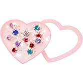 Hifot 12 pcs Girls Crystal Adjustable Rings, Princess Jewelry Finger Rings with Heart Shape Box, Girl Pretend Play and Dress up Rings for Children Kids Little Girls - Random