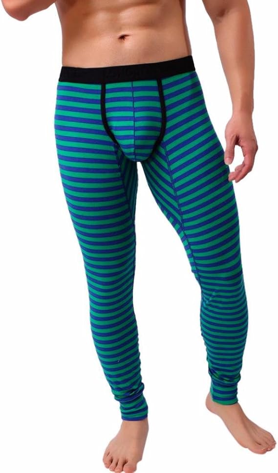 janly® Herren Gestreift Atmen Patchwork Low Rise Leggings Long Johns
