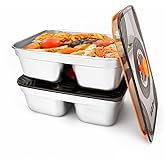 fecoqi 2 Pack Stainless Steel food storage containers(20oz) leak proof & airtight lids for Kitchen,Dual Compartment,freezer and microwave safe Containers For Meal Prep, Leftovers, Freezer