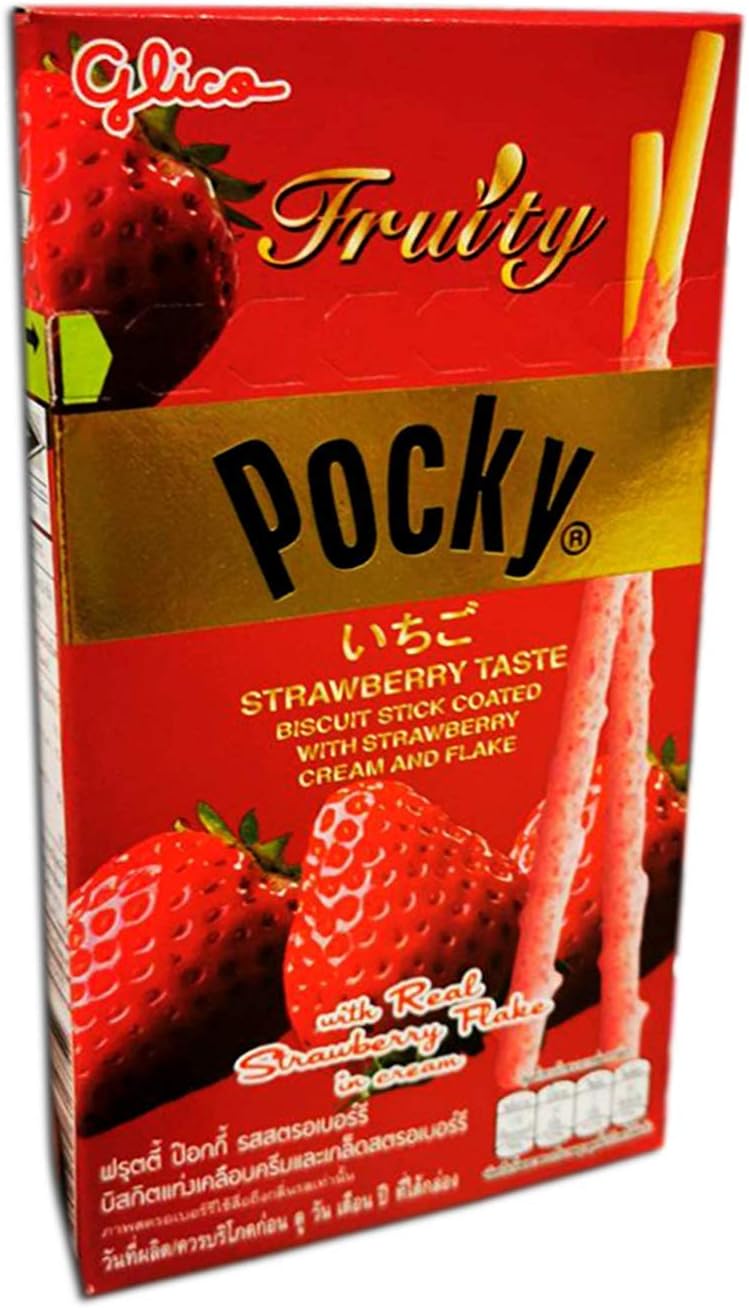 Pocky Fruity Strawberry Flavor Biscuit stick coated with strawberry cream and flake 35g x 4 Boxs.By naveenana shop.