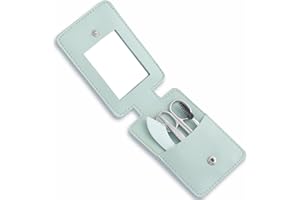 KOOTINN Eyebrow Trimmer Kit, 5-in-1 Set with Eyebrow Scissors, Eyebrow Razor, Tweezer, Brush, and Mirror for Women, Includes Leather Carry-Around Bag (Green).