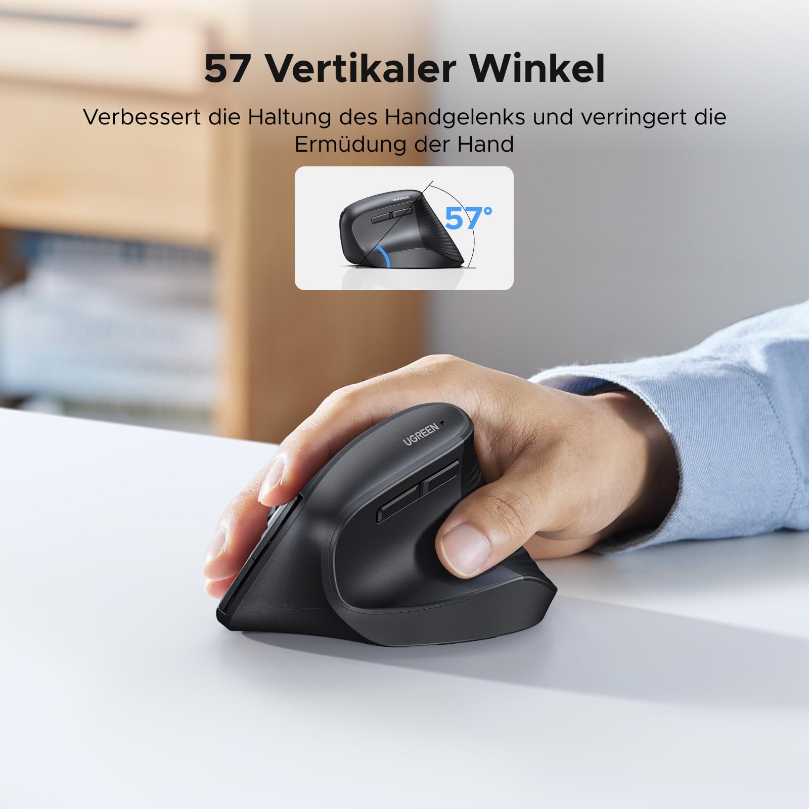 UGREEN 2.4G & Bluetooth Maus Kabellos Vertikale Ergonomische Maus für Windows/Mac OS uzw, 1000/1600/2000/4000 DPI, 6 Tasten (2.4G+BT 5.4) 2