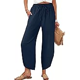 Caracilia Womens Wide Leg Capri Palazzo Pants Drawstring Casual Lounge Flowy Summer Beach Vacation Crop Trousers with Pockets