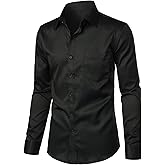 Am Direct Men's Dress Shirts Slim Fit Dress Shirt Long Sleeve Button Down Shirts with Pocket Wrinkle Free