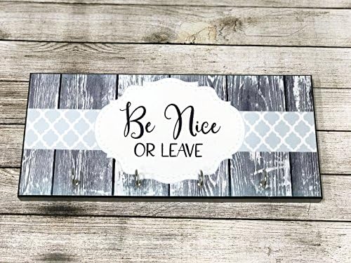 Key Hook Organizer for Wall - Be Nice or Leave Key Holder - Funny Rustic Home Decor - Ideal for Bridal Showers and New Homeowner Gifts